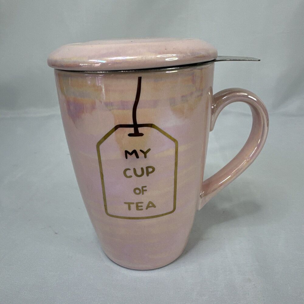 Modern Expressions Pink Ceramic Mug MY CUP OF TEA 16 OZ W/ Infuser